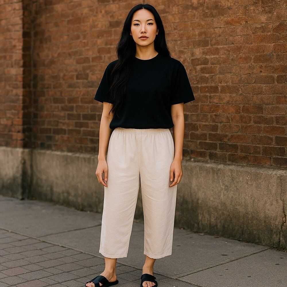 Outfit Petite JPR Womens Large White Linen Elastic Waist Pull On Straight Pants - Picture 1 of 9